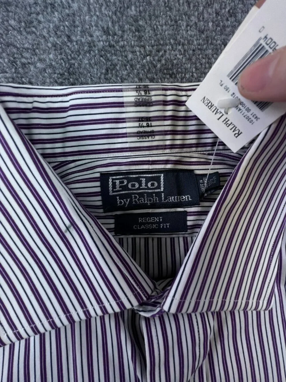 Polo Ralph Lauren Button Up Purple Striped Regent Classic Fit NWT 16.5 36/37